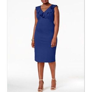 Women’s Love Squared Blue Ruffled V Neck Dress 1X